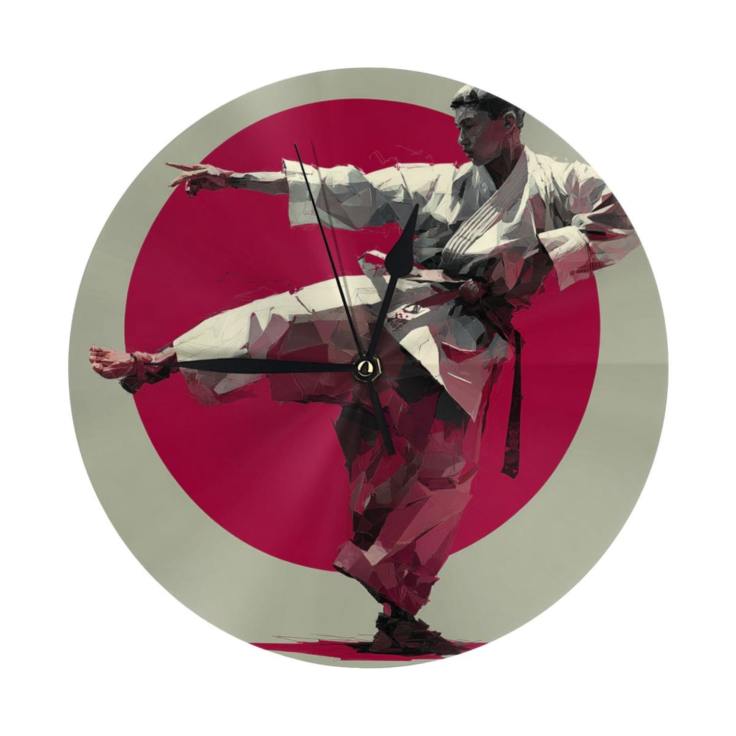 Artistic Round Wall Clock with Karate Figure, Creative Decorative Silent Clock for Living Room & Bedroom (Diameter 25cm)