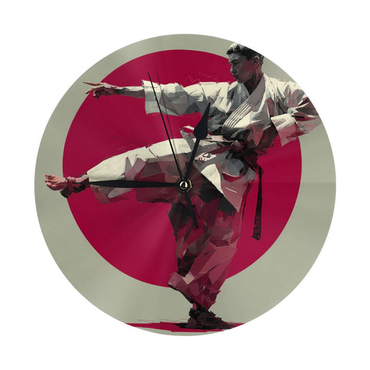 Artistic Round Wall Clock with Karate Figure, Creative Decorative Silent Clock for Living Room & Bedroom (Diameter 25cm)
