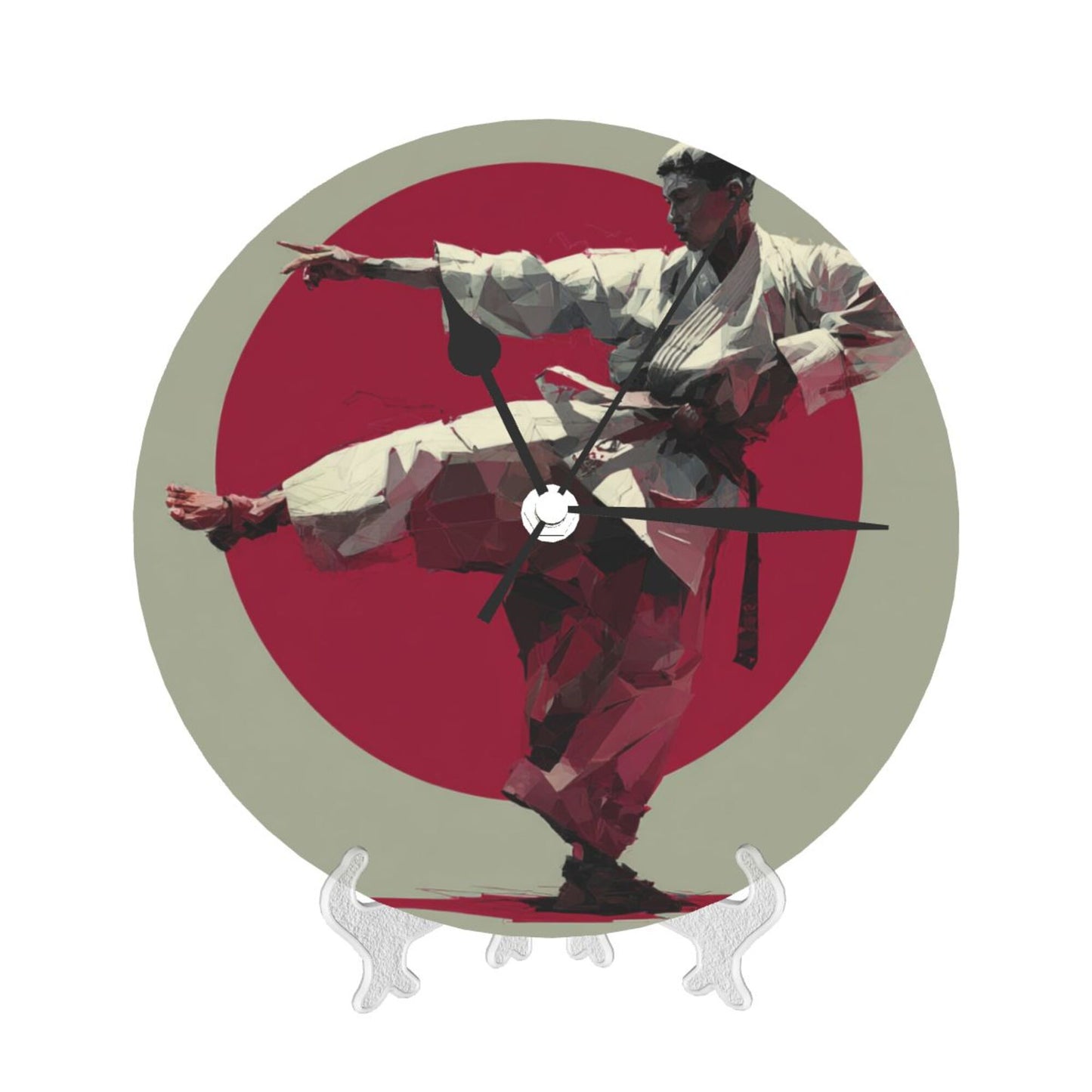 Artistic Round Wall Clock with Karate Figure, Creative Decorative Silent Clock for Living Room & Bedroom (Diameter 25cm)