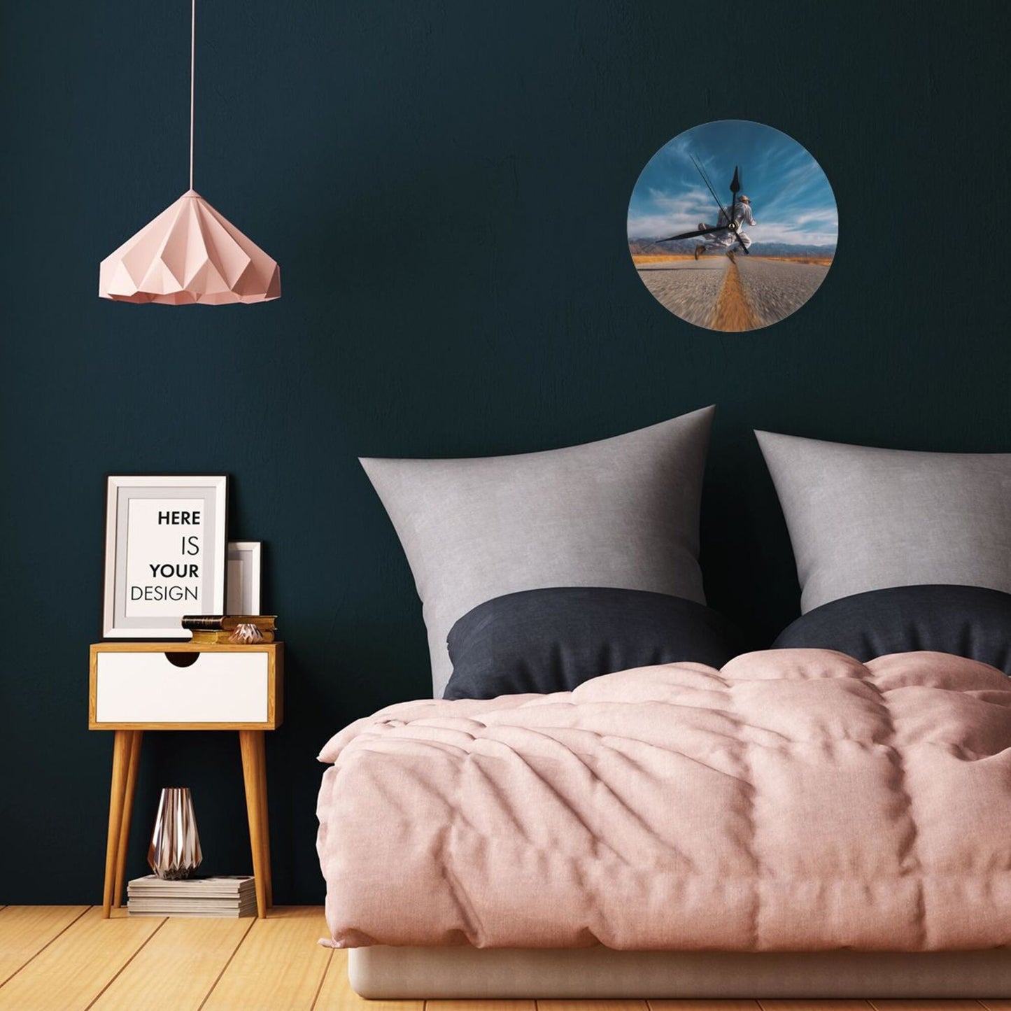 Round Wall Clock with Outdoor Running Art Scene, Creative Decorative Silent Clock for Living Room & Bedroom (Diameter 25cm)