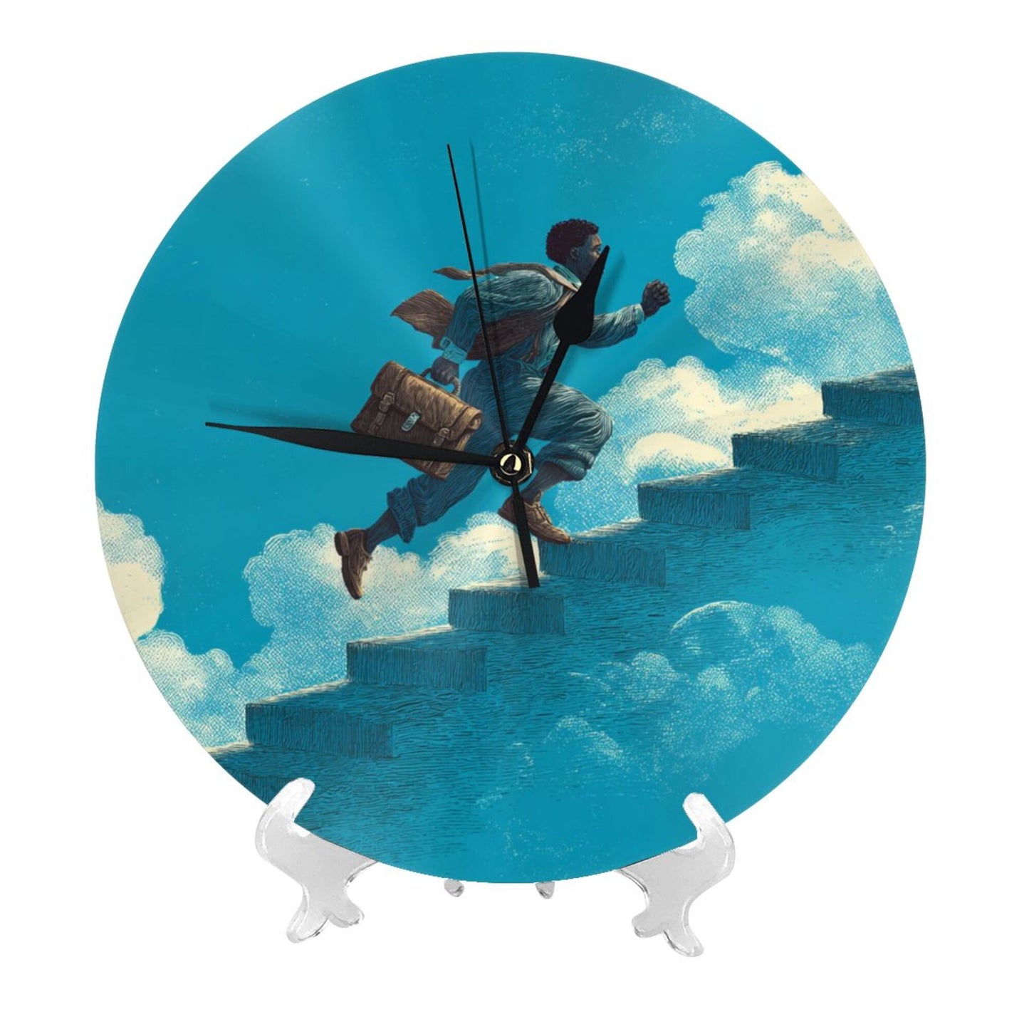 Round Wall Clock with Dream - Chasing Stairs Art Scene, Creative Decorative Silent Clock for Living Room & Study (Diameter 25cm)