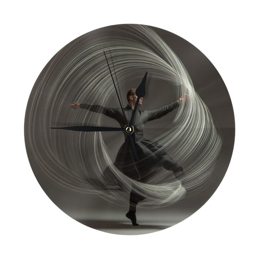 Round Wall Clock with Artistic Dynamic Dancer Scene, Creative Silent Decorative Clock for Living Room & Study (Diameter 25cm)