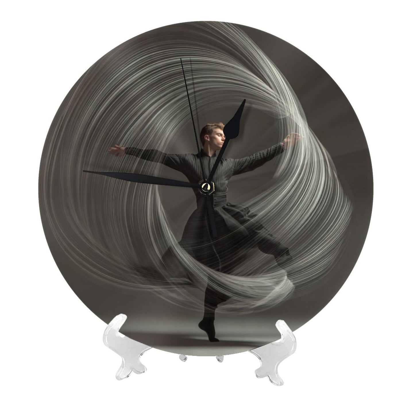 Round Wall Clock with Artistic Dynamic Dancer Scene, Creative Silent Decorative Clock for Living Room & Study (Diameter 25cm)