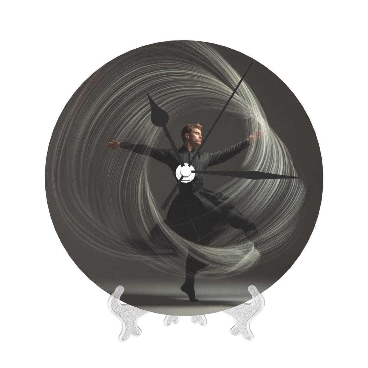 Round Wall Clock with Artistic Dynamic Dancer Scene, Creative Silent Decorative Clock for Living Room & Study (Diameter 25cm)