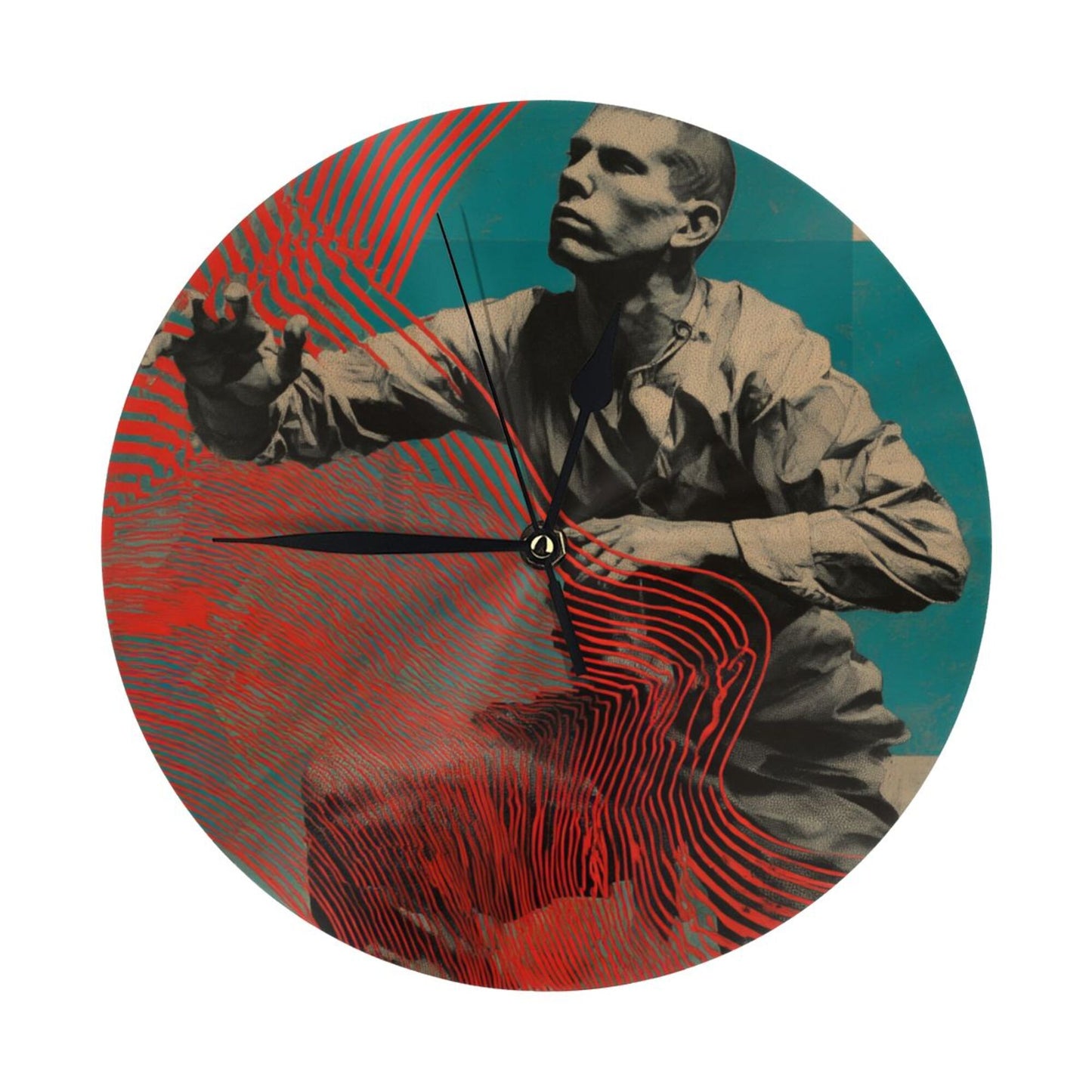 Round Wall Clock with Art Collage Portrait Scene, Creative Silent Decorative Clock for Living Room & Study (Diameter 25cm)