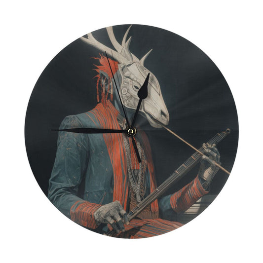 Round Wall Clock with Fantasy Deer - Headed Figure Art Scene, Creative Silent Decorative Clock for Living Room & Study (Diameter 25cm)