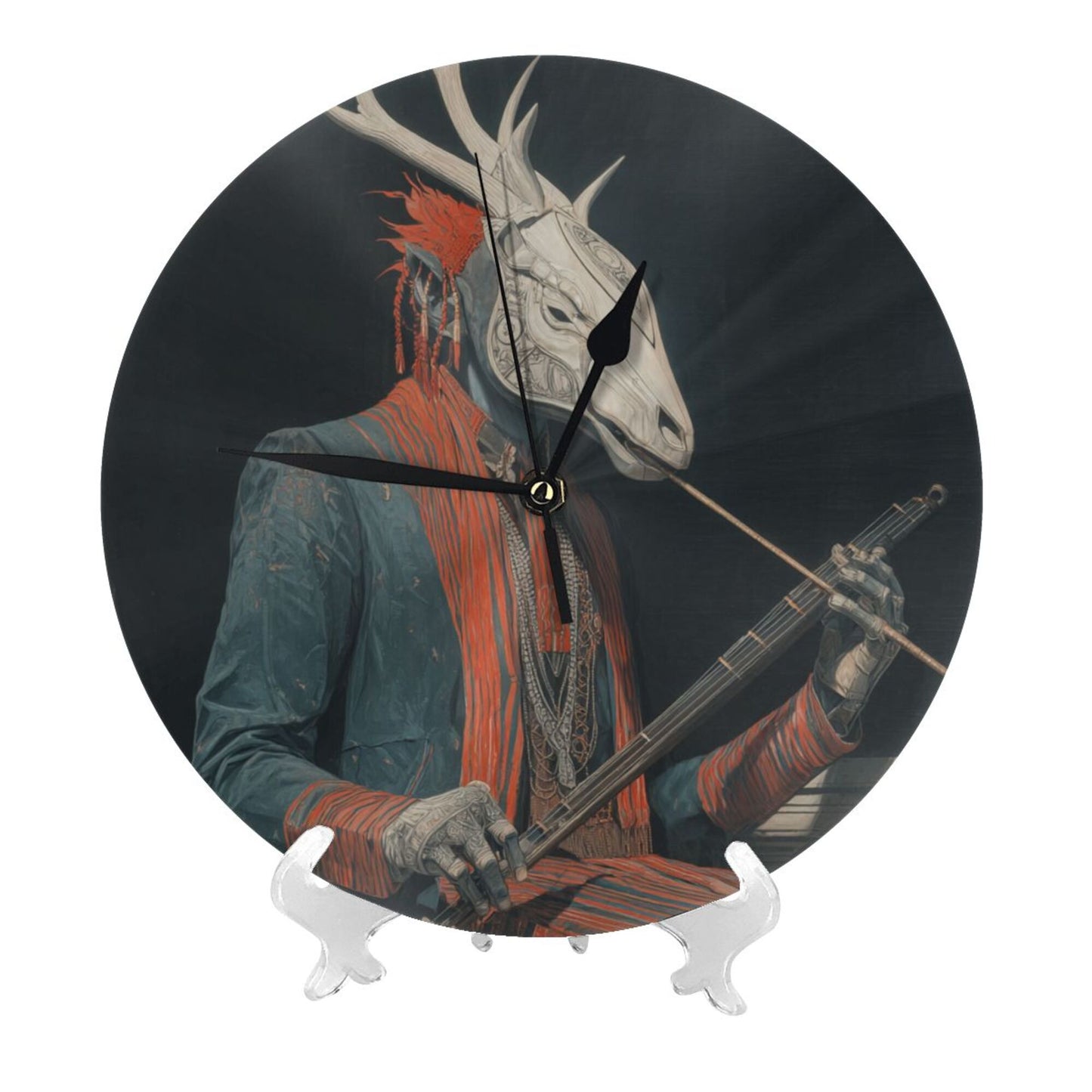 Round Wall Clock with Fantasy Deer - Headed Figure Art Scene, Creative Silent Decorative Clock for Living Room & Study (Diameter 25cm)