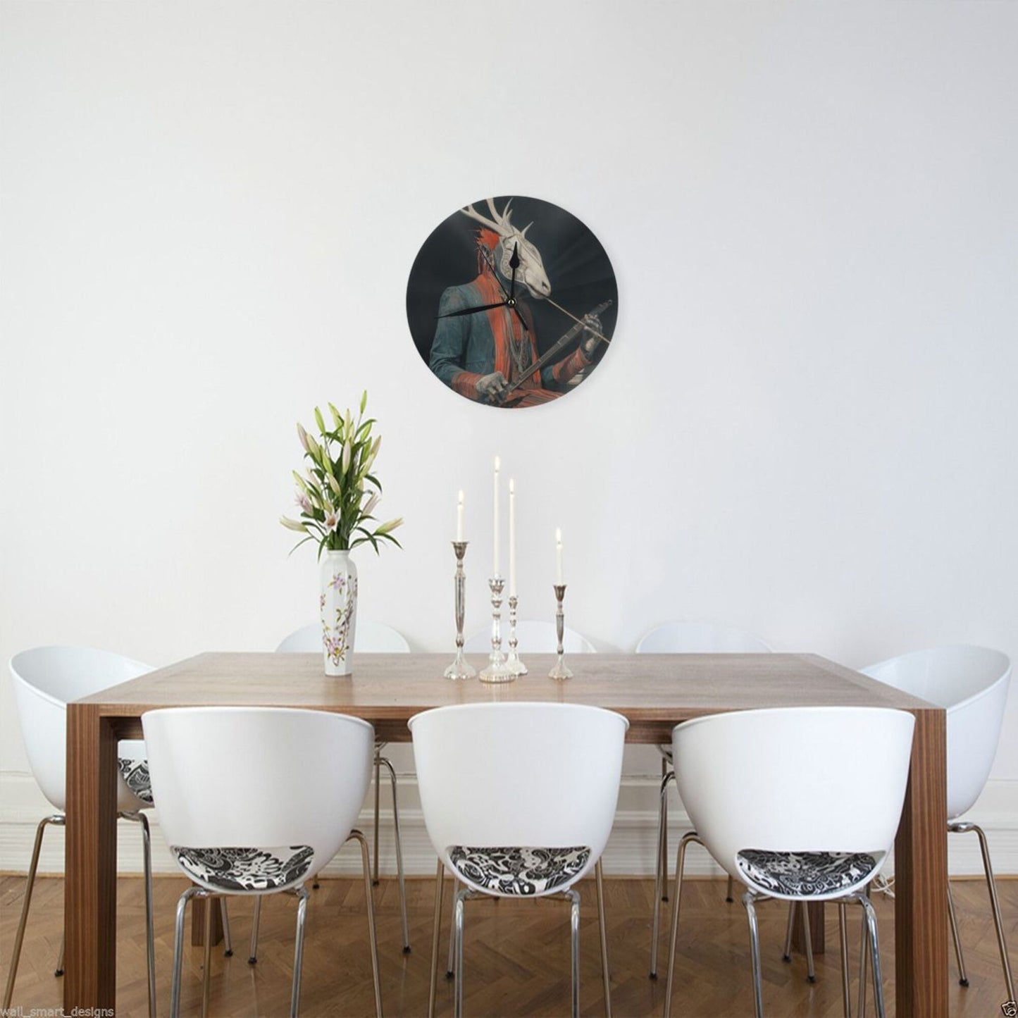 Round Wall Clock with Fantasy Deer - Headed Figure Art Scene, Creative Silent Decorative Clock for Living Room & Study (Diameter 25cm)