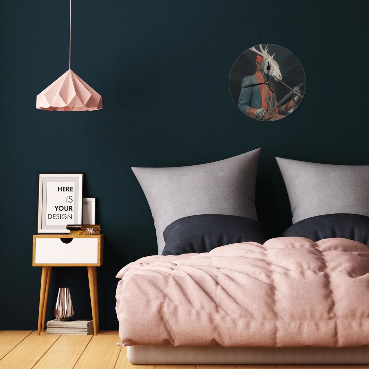 Round Wall Clock with Fantasy Deer - Headed Figure Art Scene, Creative Silent Decorative Clock for Living Room & Study (Diameter 25cm)