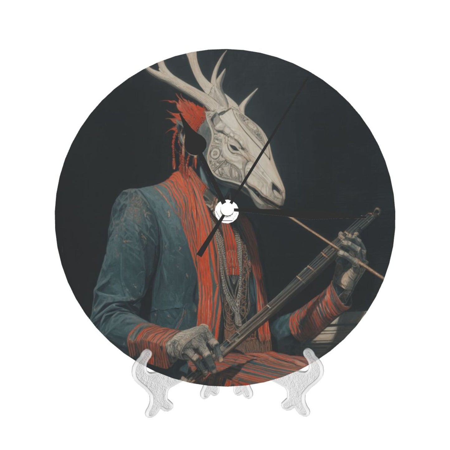 Round Wall Clock with Fantasy Deer - Headed Figure Art Scene, Creative Silent Decorative Clock for Living Room & Study (Diameter 25cm)