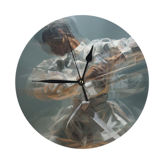 Artistic Dynamic Martial Arts Figure Round Wall Clock, Silent Decorative Clock for Living Room & Bedroom (Diameter 25cm)