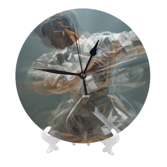 Artistic Dynamic Martial Arts Figure Round Wall Clock, Silent Decorative Clock for Living Room & Bedroom (Diameter 25cm)