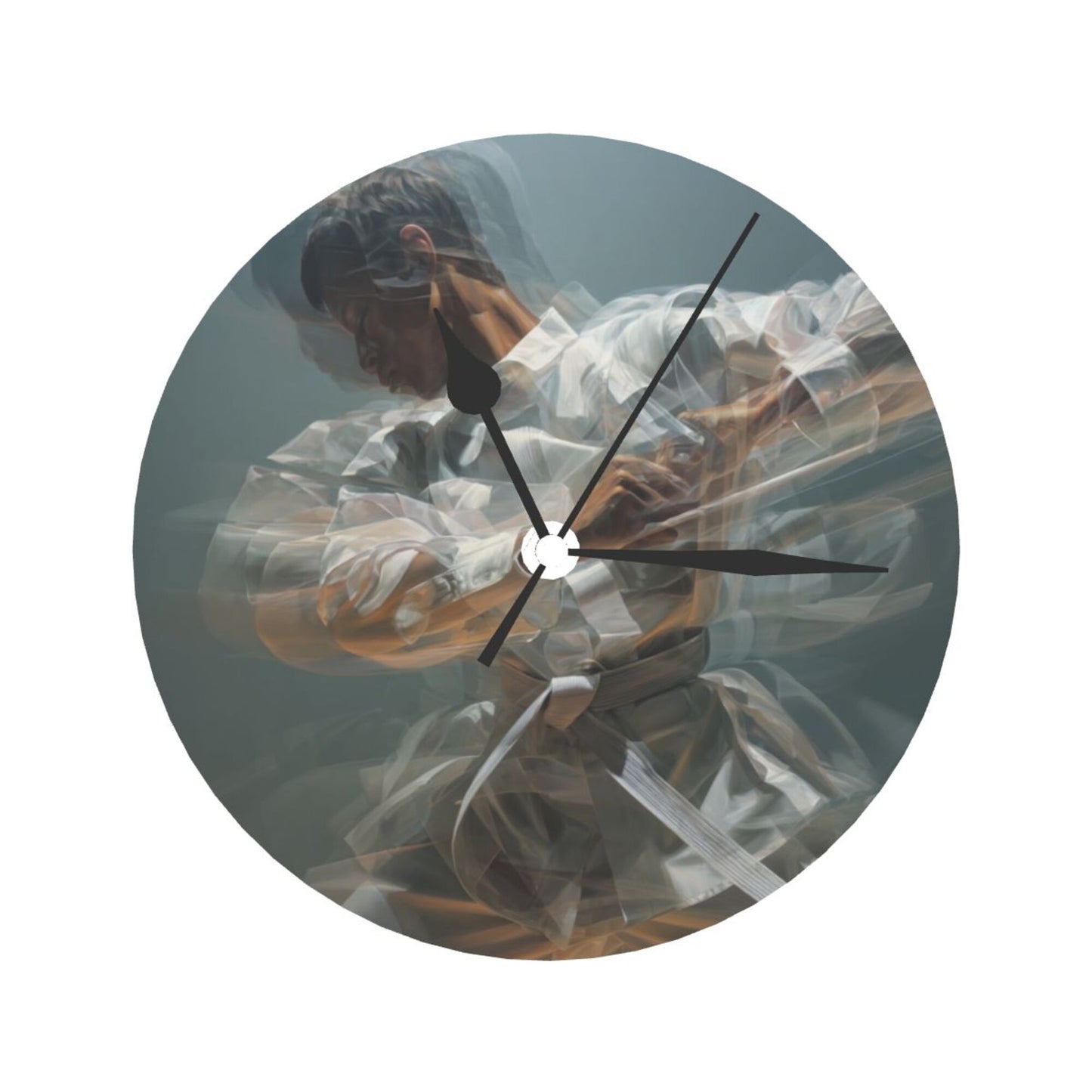 Artistic Dynamic Martial Arts Figure Round Wall Clock, Silent Decorative Clock for Living Room & Bedroom (Diameter 25cm)