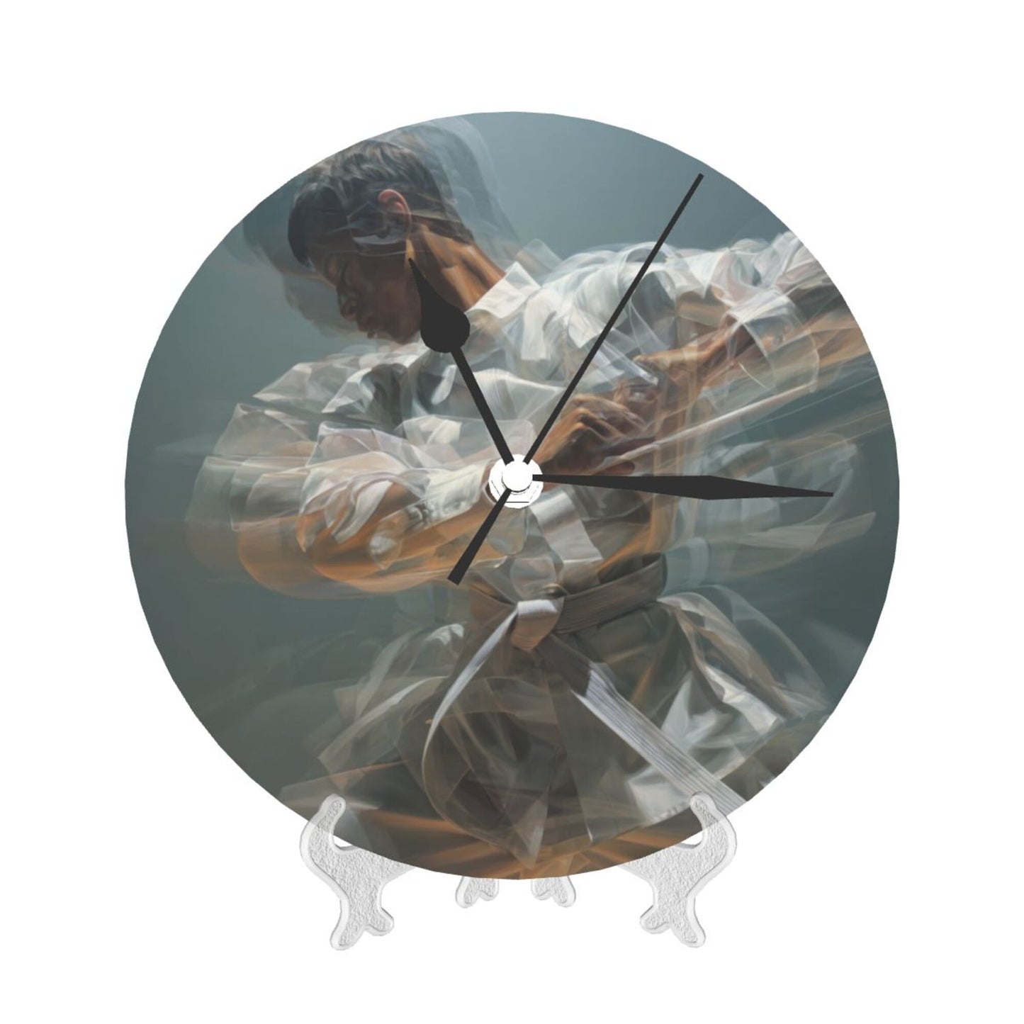 Artistic Dynamic Martial Arts Figure Round Wall Clock, Silent Decorative Clock for Living Room & Bedroom (Diameter 25cm)