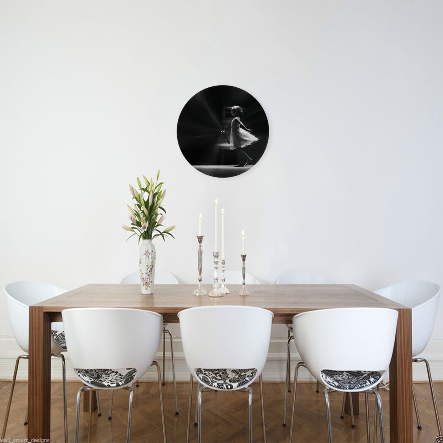 Artistic Photography - Style Dancing Girl Round Wall Clock, Silent Decorative Clock for Living Room & Bedroom (Diameter 25cm)