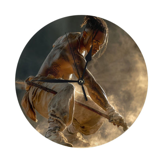 Artistic Round Wall Clock with Martial Arts Figure, Creative Decorative Silent Clock for Living Room & Bedroom (Diameter 25cm)