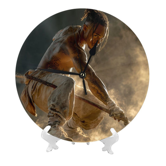 Artistic Round Wall Clock with Martial Arts Figure, Creative Decorative Silent Clock for Living Room & Bedroom (Diameter 25cm)