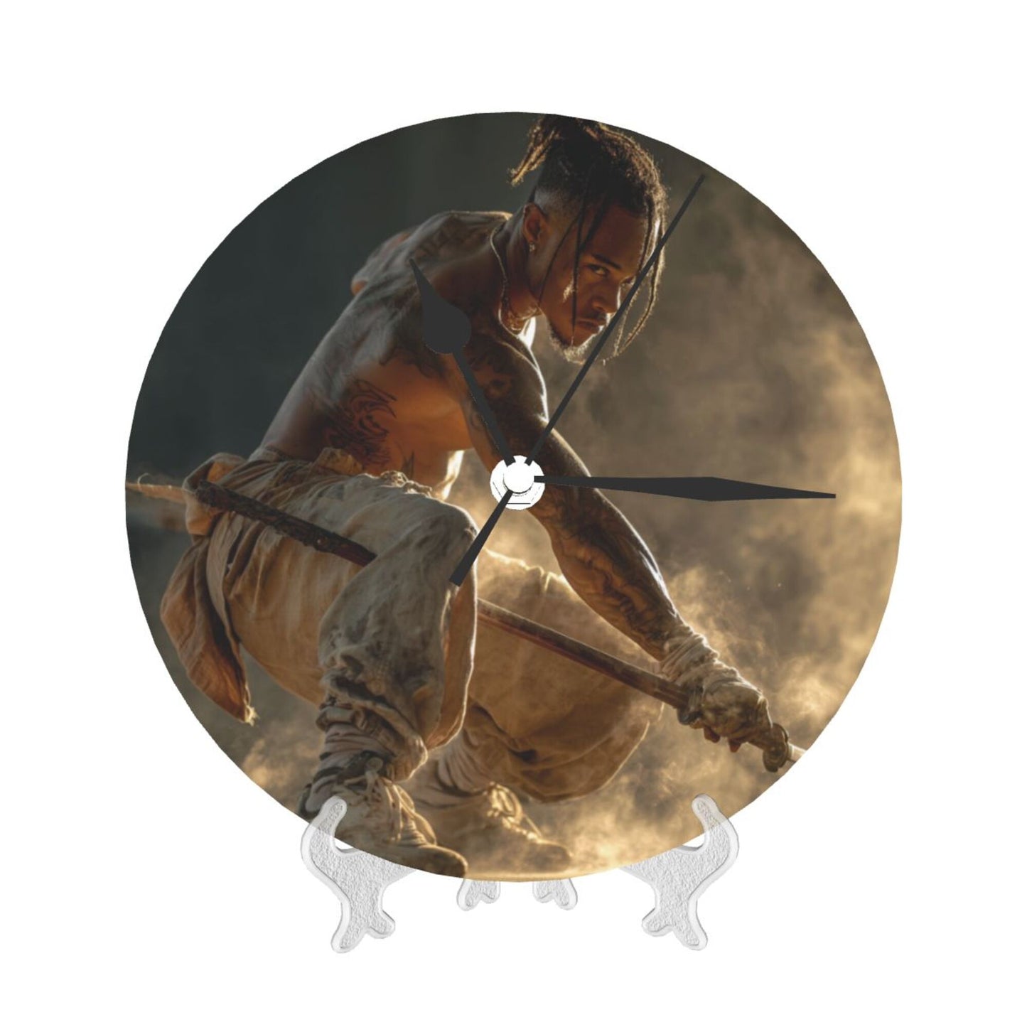 Artistic Round Wall Clock with Martial Arts Figure, Creative Decorative Silent Clock for Living Room & Bedroom (Diameter 25cm)