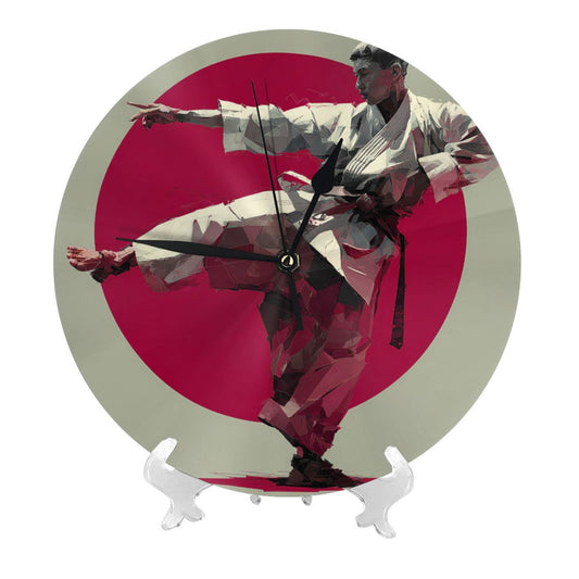 Artistic Round Wall Clock with Karate Figure, Creative Decorative Silent Clock for Living Room & Bedroom (Diameter 25cm)