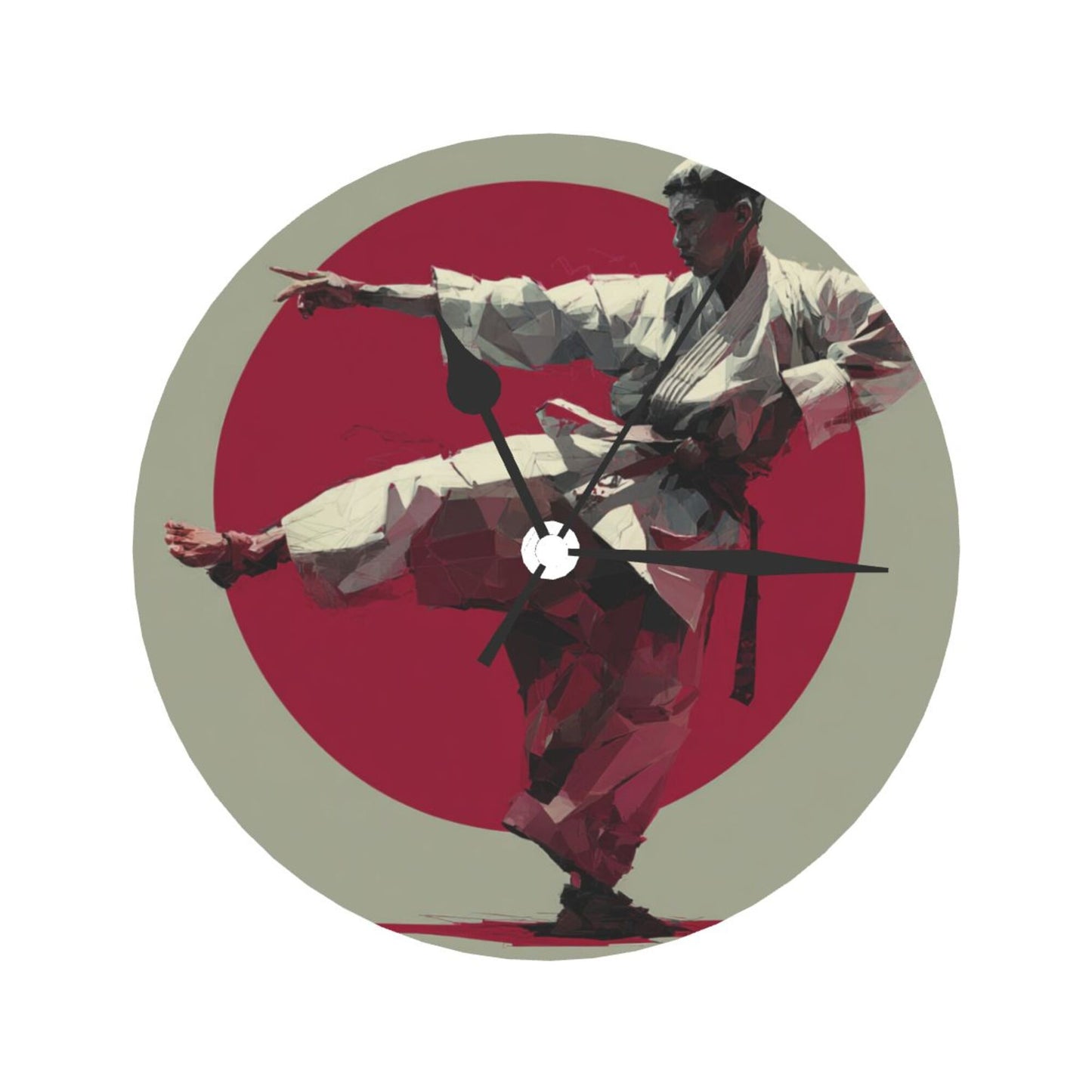 Artistic Round Wall Clock with Karate Figure, Creative Decorative Silent Clock for Living Room & Bedroom (Diameter 25cm)