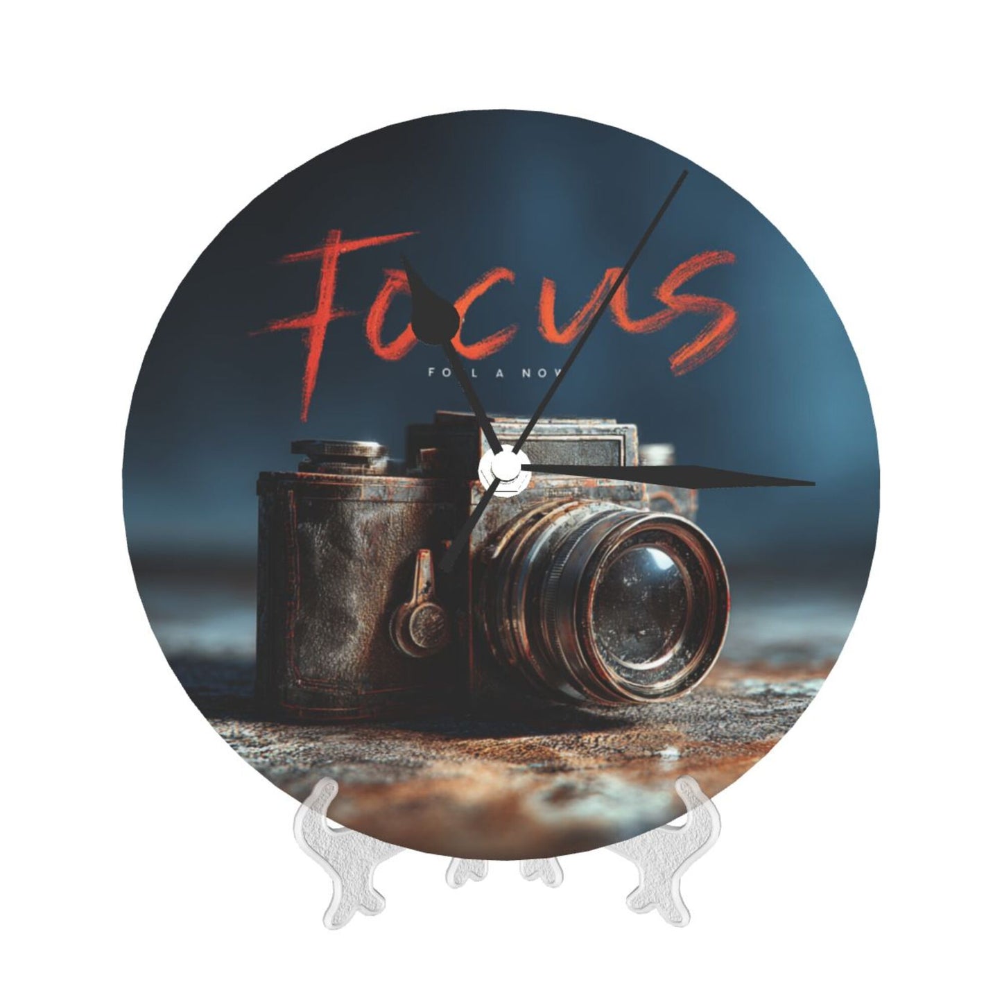 Round Wall Clock with Retro Camera “Focus” Art Scene, Silent Decorative Clock for Photographers’ Study & Living Room (Diameter 25cm)