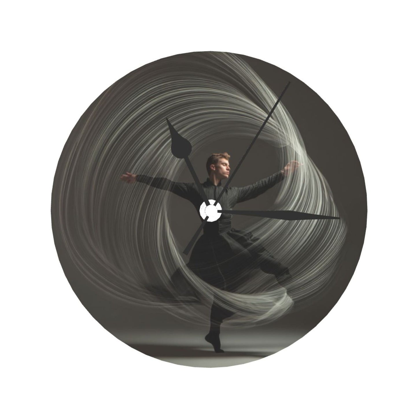 Round Wall Clock with Artistic Dynamic Dancer Scene, Creative Silent Decorative Clock for Living Room & Study (Diameter 25cm)