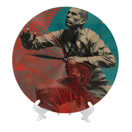 Round Wall Clock with Art Collage Portrait Scene, Creative Silent Decorative Clock for Living Room & Study (Diameter 25cm)
