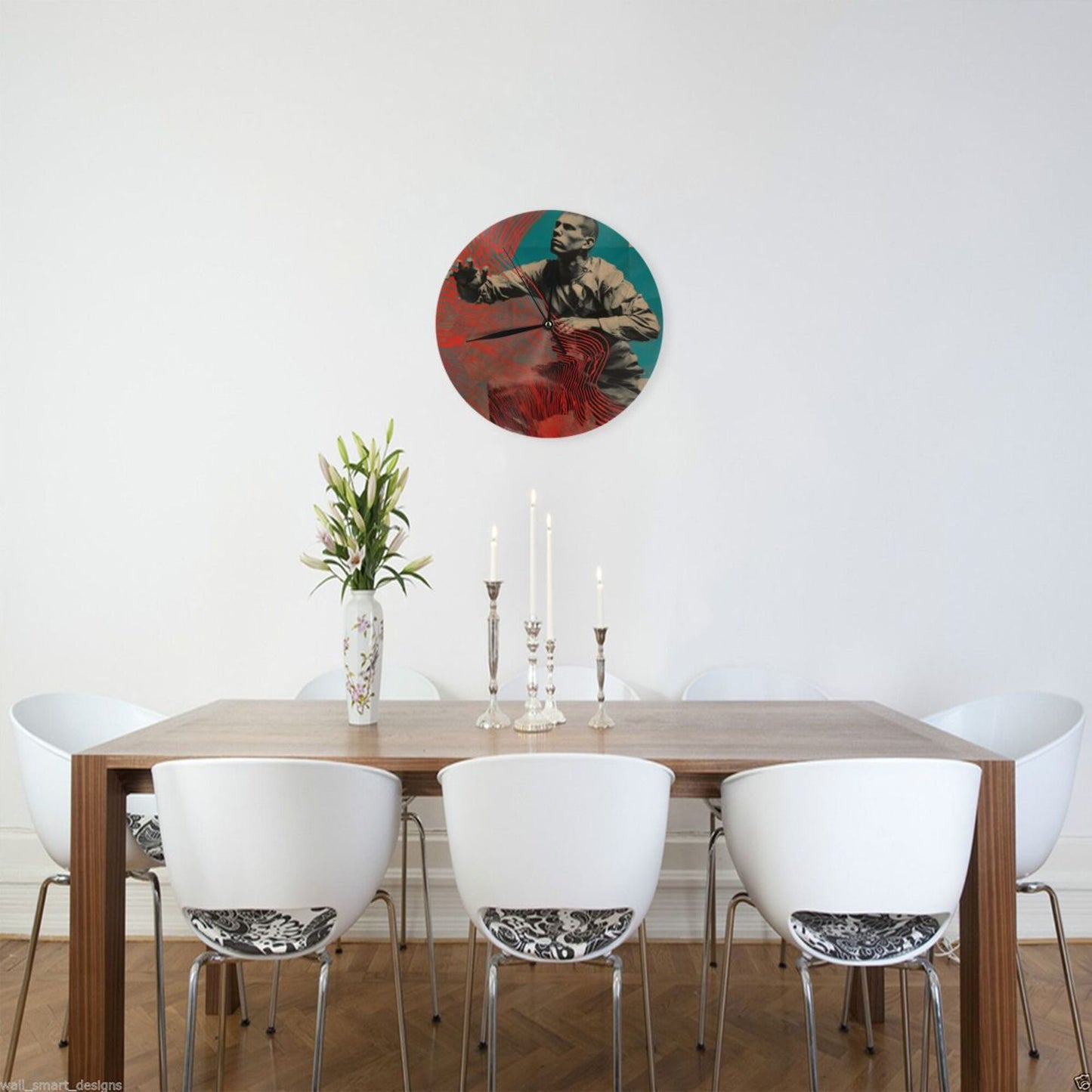 Round Wall Clock with Art Collage Portrait Scene, Creative Silent Decorative Clock for Living Room & Study (Diameter 25cm)
