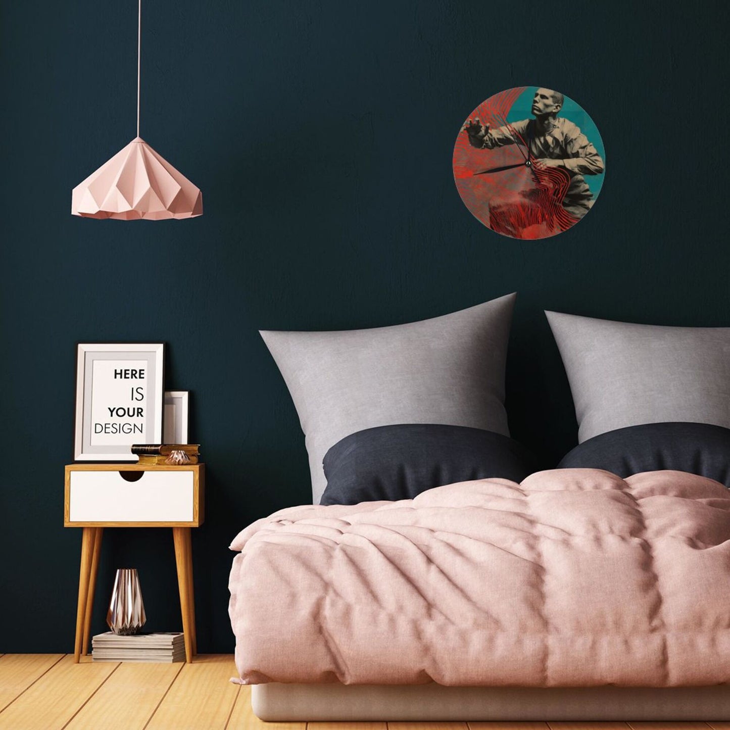 Round Wall Clock with Art Collage Portrait Scene, Creative Silent Decorative Clock for Living Room & Study (Diameter 25cm)