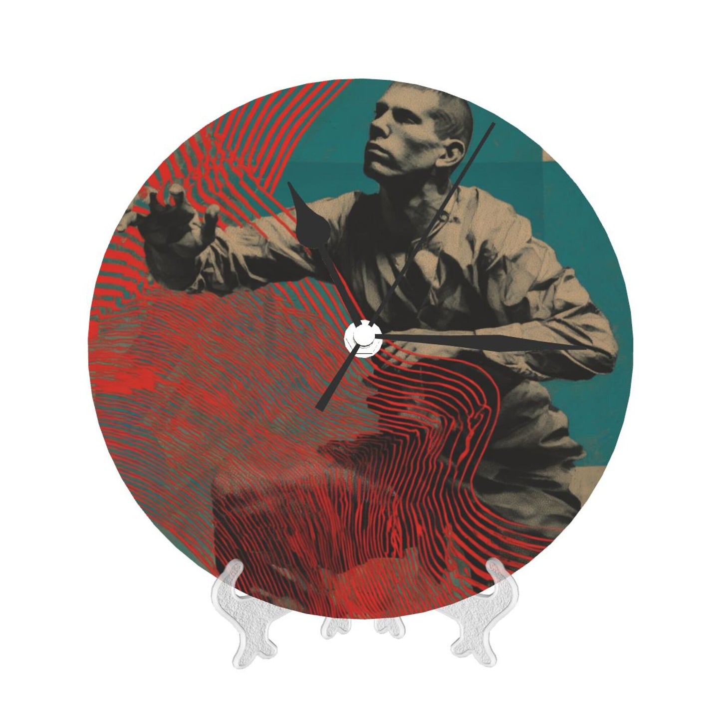 Round Wall Clock with Art Collage Portrait Scene, Creative Silent Decorative Clock for Living Room & Study (Diameter 25cm)