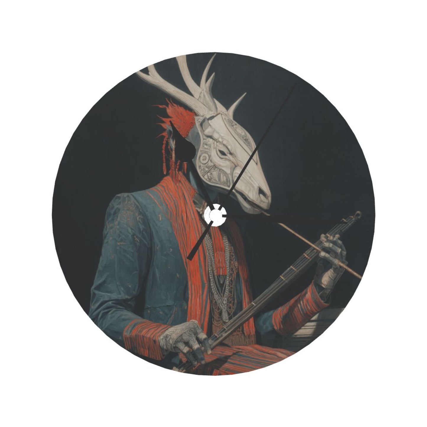 Round Wall Clock with Fantasy Deer - Headed Figure Art Scene, Creative Silent Decorative Clock for Living Room & Study (Diameter 25cm)