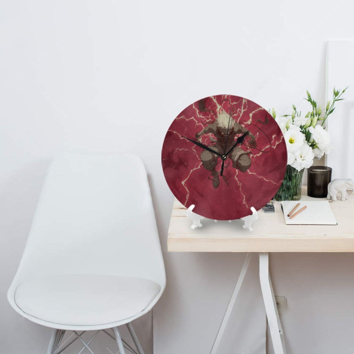 Round Wall Clock with Anime - Style Character Energy Burst Scene, Creative Silent Decorative Clock for Living Room & Study (Diameter 25cm)