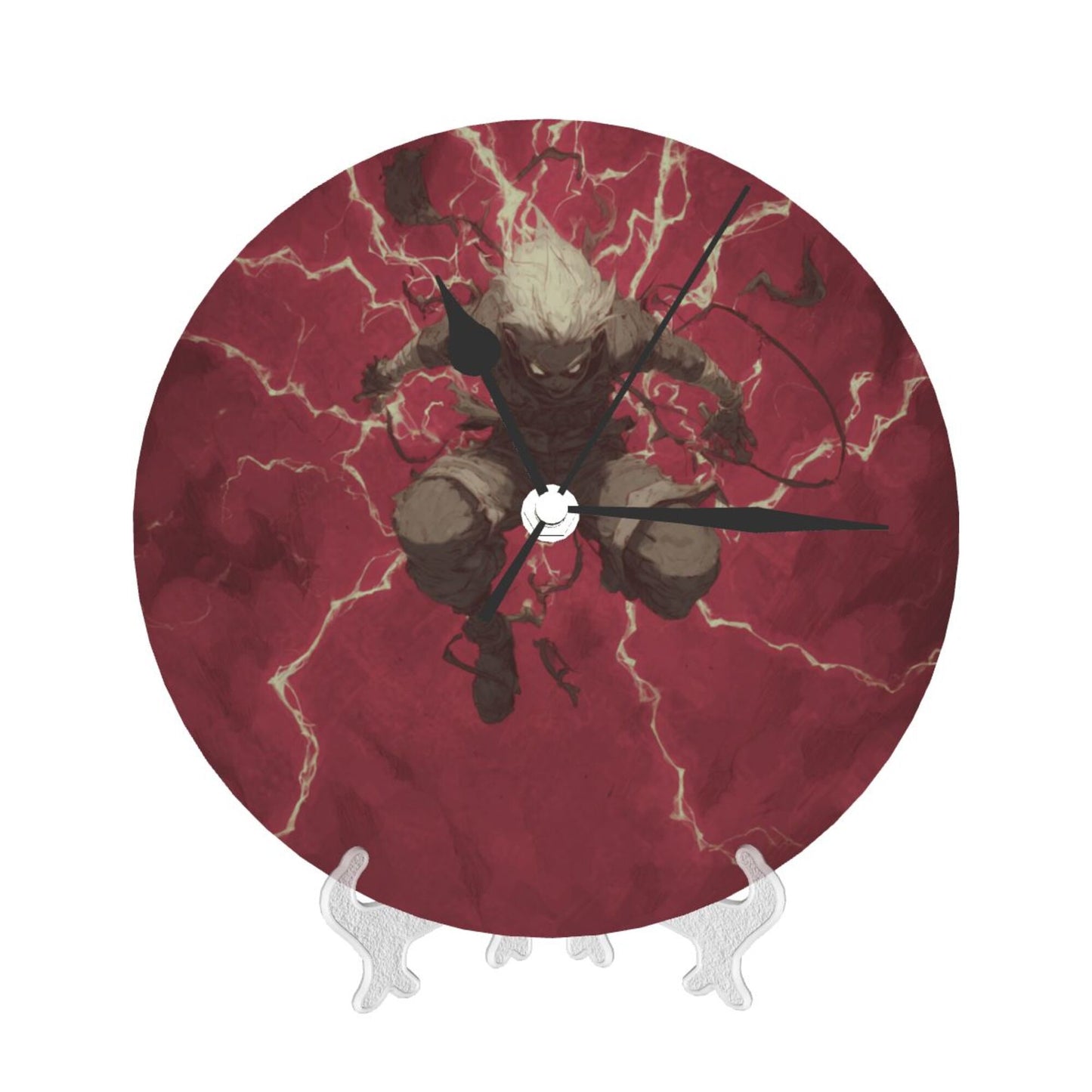 Round Wall Clock with Anime - Style Character Energy Burst Scene, Creative Silent Decorative Clock for Living Room & Study (Diameter 25cm)