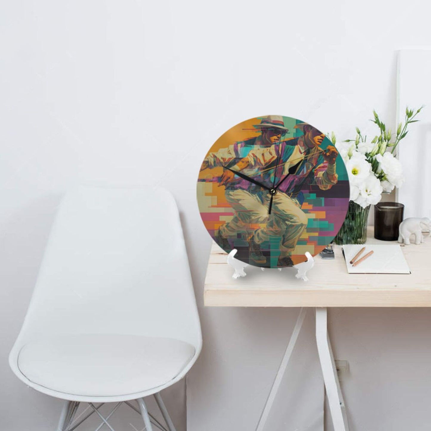 Round Wall Clock with Cyberpunk - Style Character Dynamic Scene, Creative Silent Decorative Clock for Living Room & Study (Diameter 25cm)